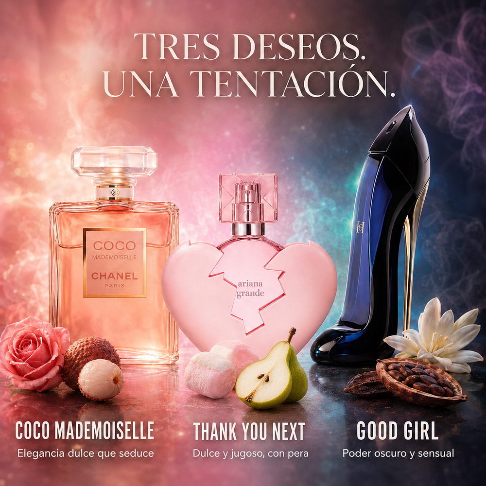 Combo Trío Coco Mademoiselle + Thank U Next + Good Girl (Dulce)