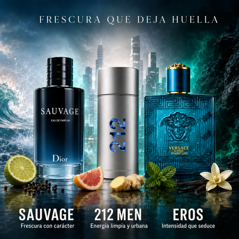 Combo Trío Sauvage + 212 Men NYC + Eros (Fresco)