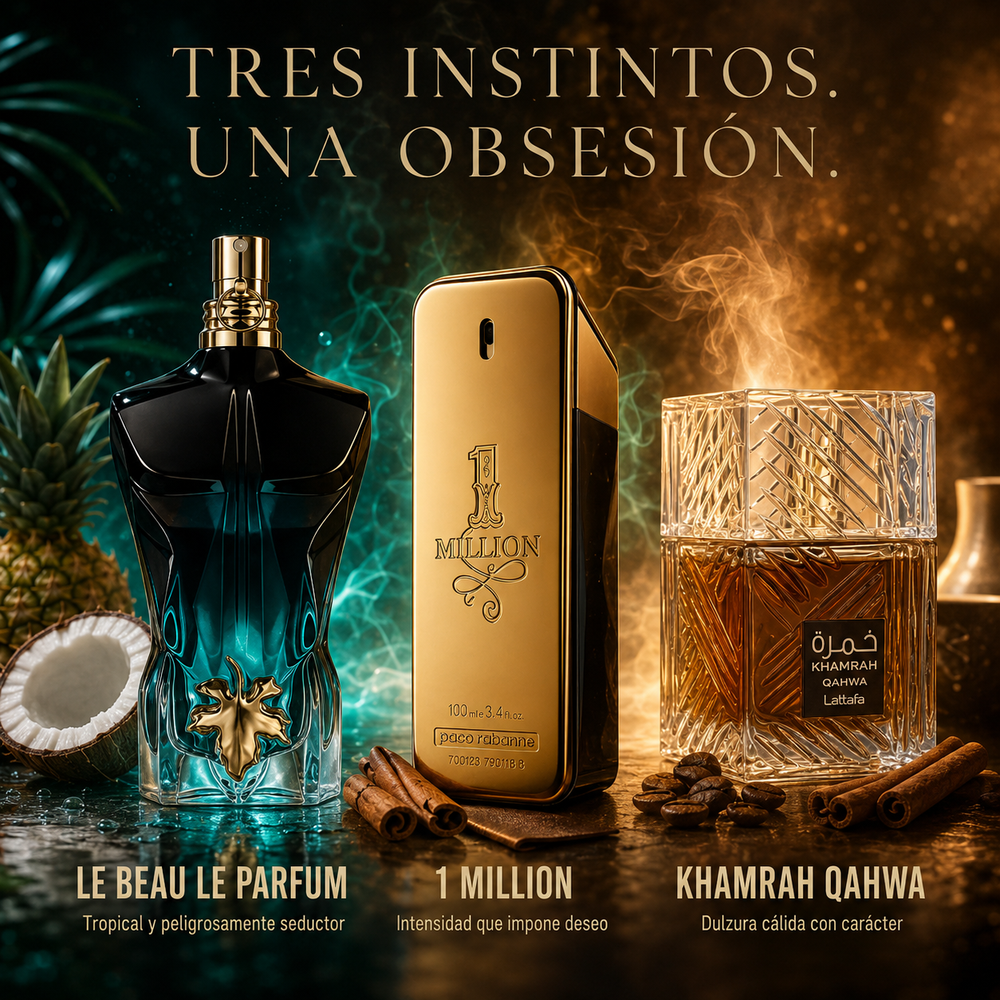 Combo Trío Le Beau Parfum + One Million + Khamrah Qahwa (Dulce)
