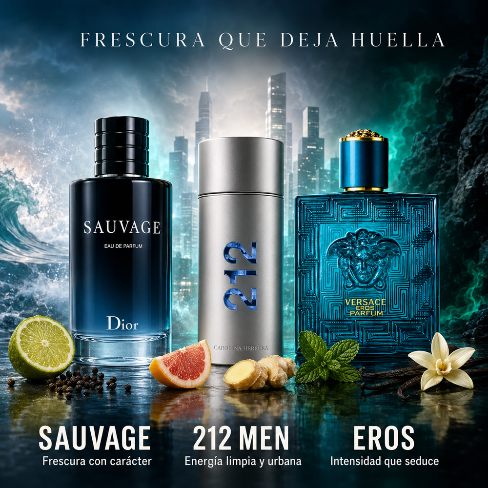 Combo Trío Sauvage + 212 Men NYC + Eros (Fresco)